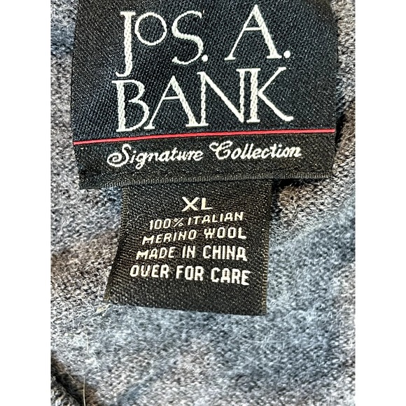 Jos A Bank Wool Sweater XL Italian Merino Wool Mens Gray V Neck Sweatshirt - Picture 2 of 13